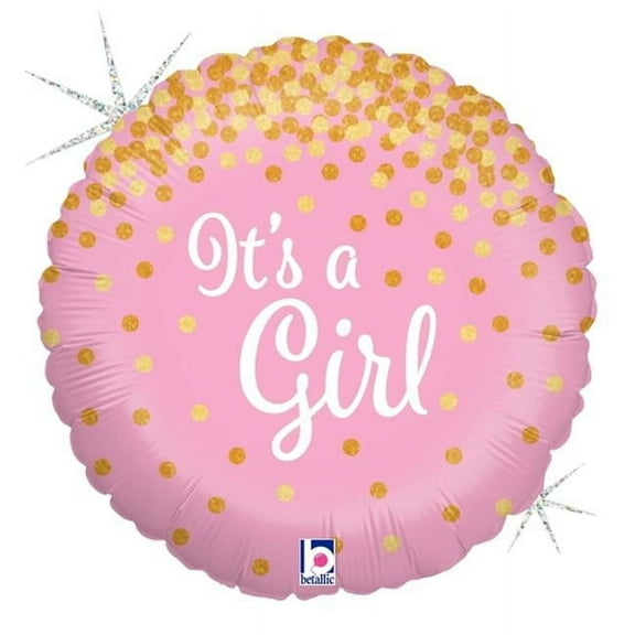 Betallic 86677 18 in. Glitter Its A Girl Holo Flat Foil Balloon