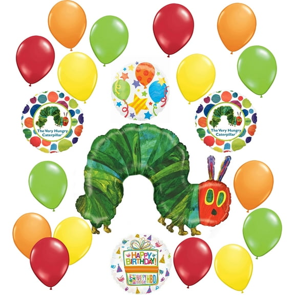 Betallic Very Hungry Birthday Catepillar Party Supplies 21 pc Foil and Latex Balloon Bouquet Decorations