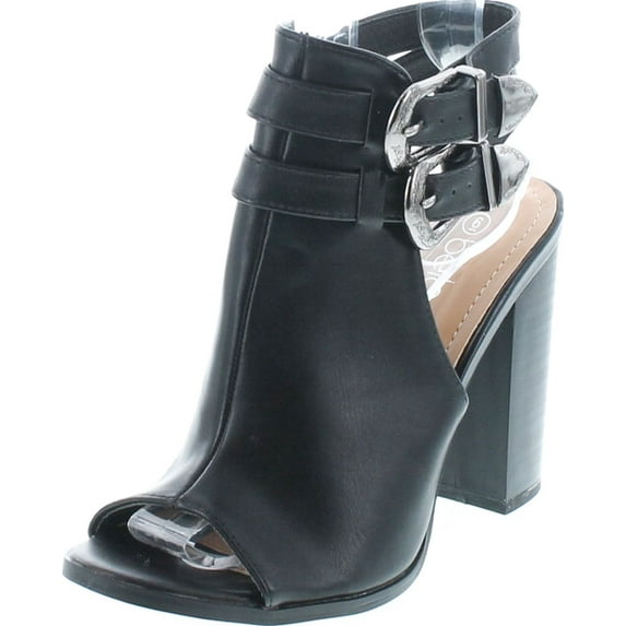 Betani Jillian-10 Women's Peep Toe Buckle Strap Chunky Stacked Heel Ankle Booties