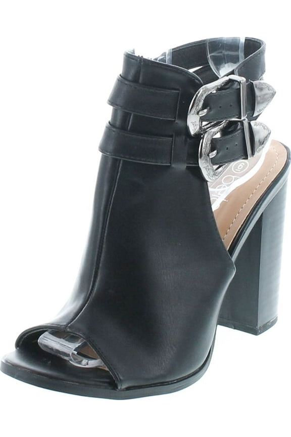 Jillian-10 Women's Peep Toe Buckle Strap Chunky Stacked Heel Ankle Booties