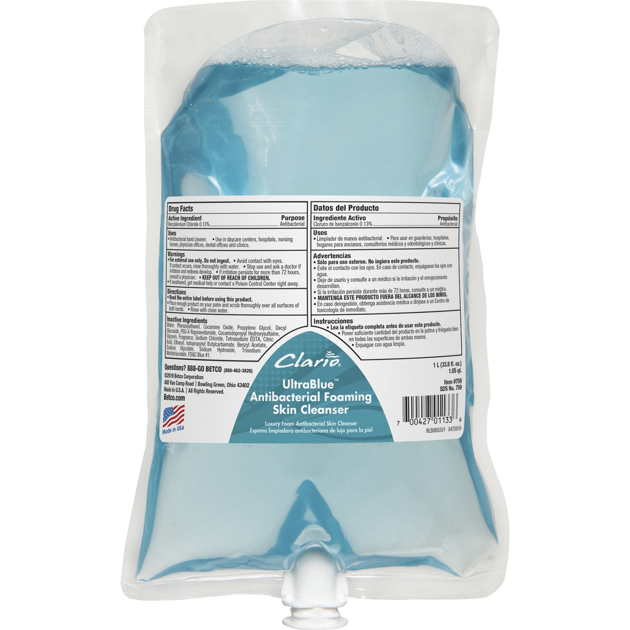 Betco Foaming Antibacterial Skin Cleanser - Foam - 1.06 quart - Applicable on Hand - Skin - Anti-bacterial, Moisturising, Non-irritating - 6 / Carton Betco Foaming Antibacterial Skin Cleanser - Foam - 1.06 quart - Applicable on Hand - Skin - Anti-bacterial, Moisturising, Non-irritating - 6 / Carton