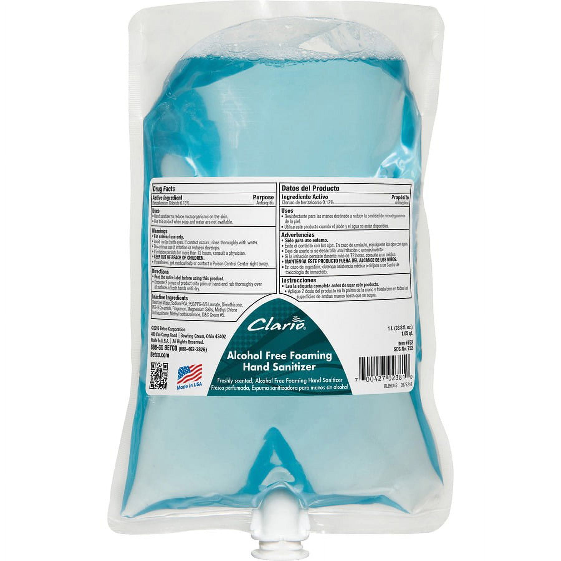 Betco Advanced Hand Sanitizer Foam Refill - Citrus Scent - 33.8 fl oz (1000 mL) - Kill Germs - Hand - Moisturizing - Light Blue - Residue-free, Anti-irritant, Non-drying, Non-sticky - 6 / Carton Betco Advanced Hand Sanitizer Foam Refill - Citrus Scent - 33.8 fl oz (1000 mL) - Kill Germs - Hand - Moisturizing - Light Blue - Residue-free, Anti-irritant, Non-drying, Non-sticky - 6 / Carton