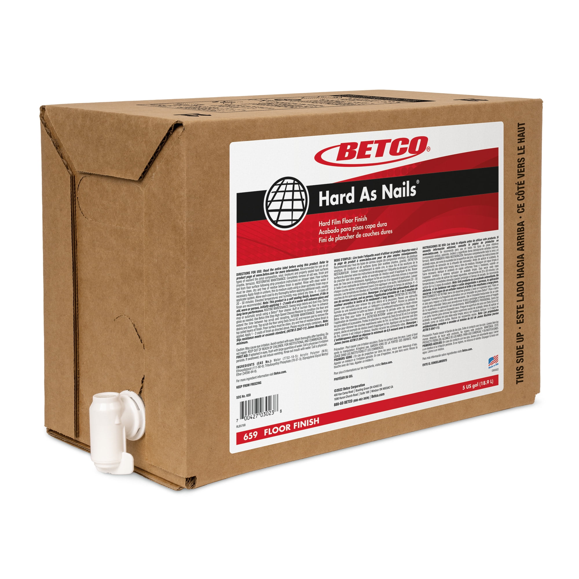 Betco® Hard As Nails® Floor Finish, 5 Gallons