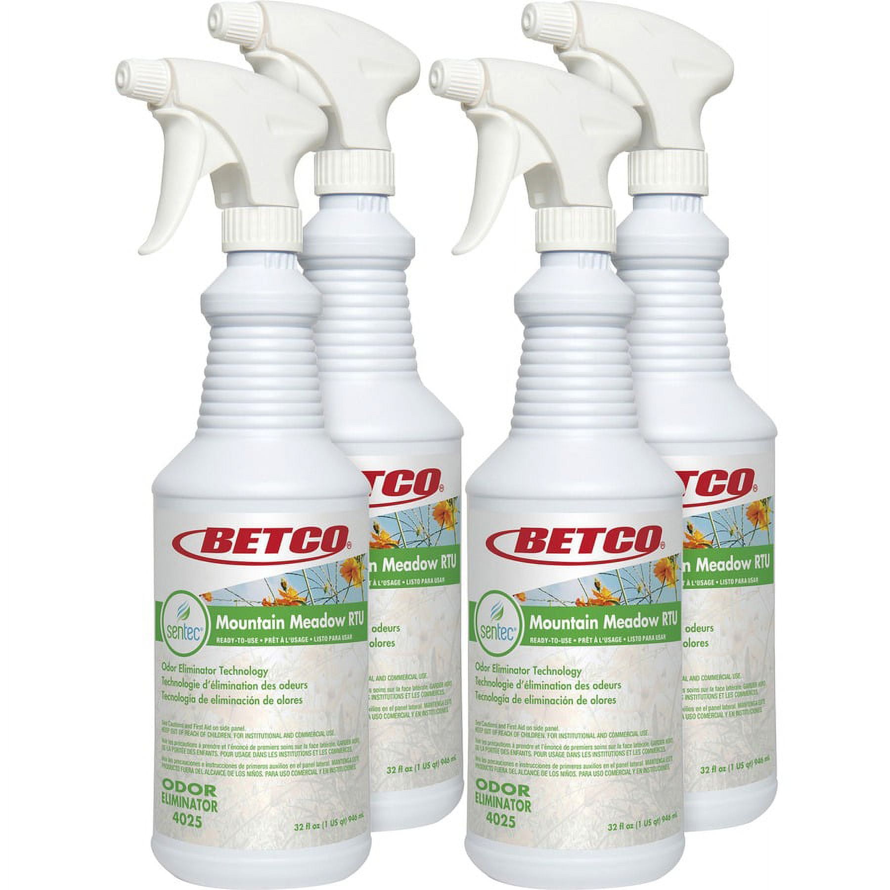 Betco RTU Malodor Eliminator Mountain Meadow - Ready-To-Use - 32 fl oz (1 quart) - Mountain Meadow Scent - 1 Each - Clear