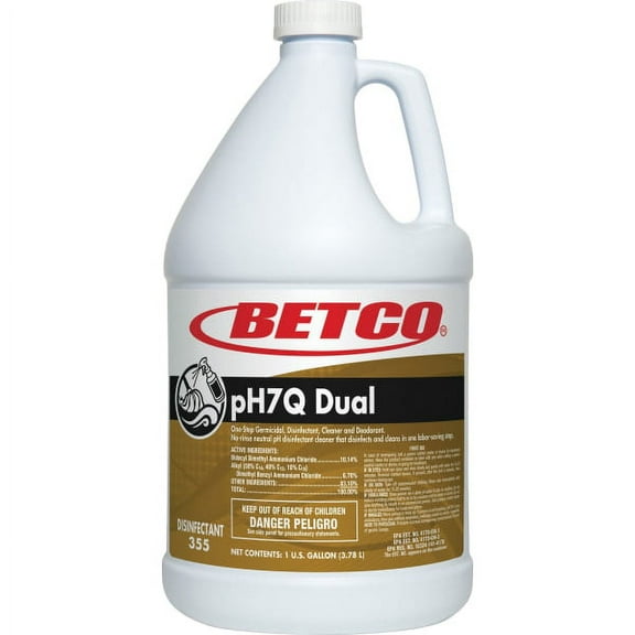 Betco pH7Q Dual Disinfectant Cleaner - Concentrate Liquid - 1 gal (128 fl oz) - Pleasant Lemon Scent - 1 Each - Light Amber