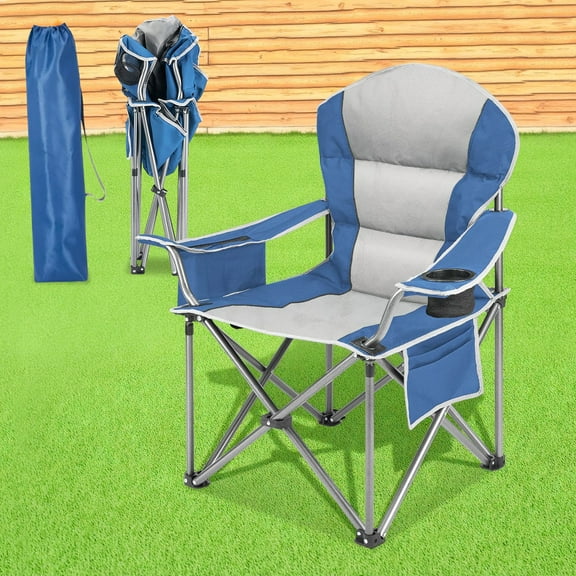 Portable 38.8 " Width Seat Folding Camping Chair Directors Chair Foldable Chair for Makeup Artist, Sports Event, Craft Show, Supports 500LBS Gray Blue