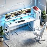 Betcozy Gaming Desk with LED Lights and 3 Drawers, Reversible Computer Desk with Full Monitor Stand and Power Outlet, 59" Home Office Desk with CPU Storage Tower, Carbon Fiber White