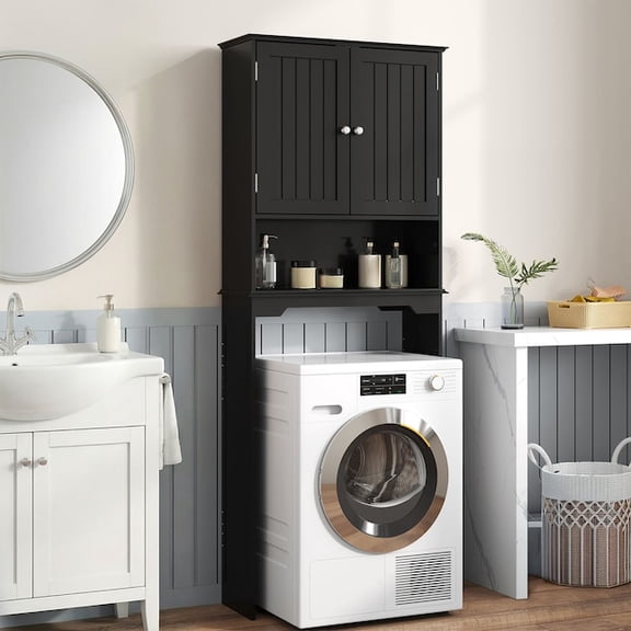 Betcozy Over-The-Toilet Bathroom Storage Cabinet, Space Saving Organizer with Adjustable Shelf, Black
