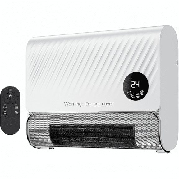 Betcozy Smart Wall Heater, 1500W Fast Heating Space Heater for Indoor Use, Remote Control & LED Display, Cool-Touch Safety for Bathroom, Bedroom (Quiet <35db), White