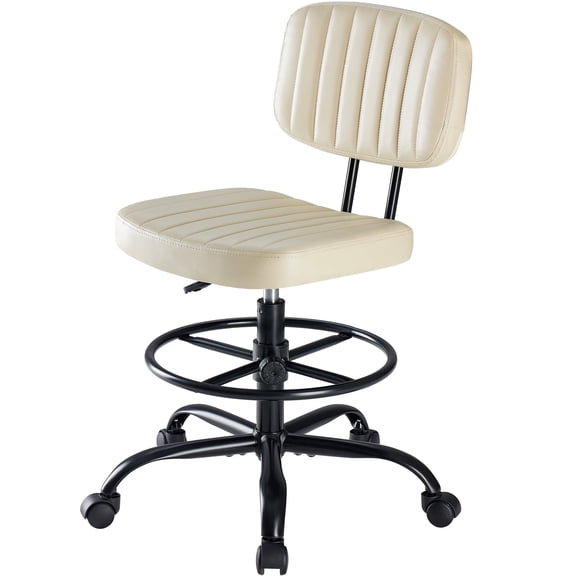 Betcozy Tall Office Chair with Foot Ring, Modern PU Leather Drafting Chair for High Desks, Adjustable Height Swivel Task Chair for Home Office & Workbenches, Brown