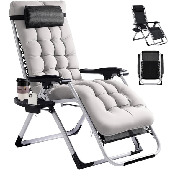 Betcozy Zero Gravity Chairs, 1 PCS Patio Folding Lawn Outdoor Lounge Gravity Camp Reclining Lounge Chair with Cup Holder Pillows for Poolside Backyard and Beach(Gray)