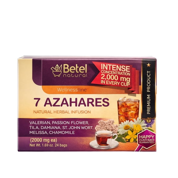 Betel Natural 7 Azahares Herbal Tea 24 Bags, Natural Herbal Infusion Blend with Valerian, Passion Flower, Chamomile & Melissa, Caffeine-Free Tea