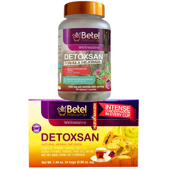Betel Natural Detoxsan Wellnessline Bundle  Herbal Tea (24 Bags) & Capsules (90 Ct) for Digestive and Body Balance