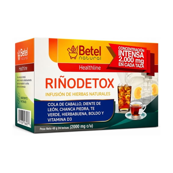 Betel Natural Riodetox Herbal Tea, Natural Detox Herbal Infusion Tea Bags, 2000 mg per Serving, 24 Count, Caffeine Free, Hot or Iced Herbal Tea
