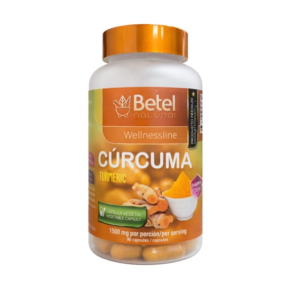 Betel Natural Turmeric Capsules 1500 mg per Serving, 90 Count  Herbal Supplement, Plant-Based Vegetable Capsules, Wellness Support Formula