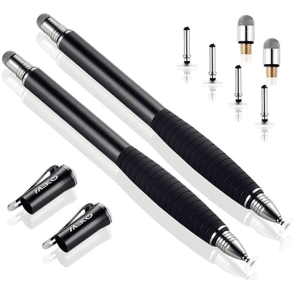 MEKO (2 Gen) 2 Pcs, 2 in 1 Precision Series, Disc Stylus Styli Bundle Black Blue, for Phones, Tablets, Switch - Includes 2 Tips, 4 Cups-Black