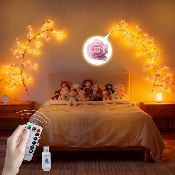 Beteliva 96 LED Pink Rose Vine Lights for Wall & Home Decor, 1.8m USB-Powered Floral Garland with Remote Control & 8 Lighting Modes - Perfect Gift for Lover
