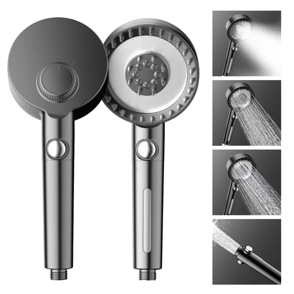 Beteliva Filtered Shower Head with Handheld, High Pressure 4 Spray Mode Showerhead with Filters, Water Softener Filter Beads for Hard Water with ON/OFF Switch for Pets (Gray)