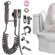 Beteliva Handheld Bidet Sprayer Kit with Coil Hose and Dual Valve Adapter, Adjustable Water Pressure Toilet Jet Sprayer for Shower, Grey