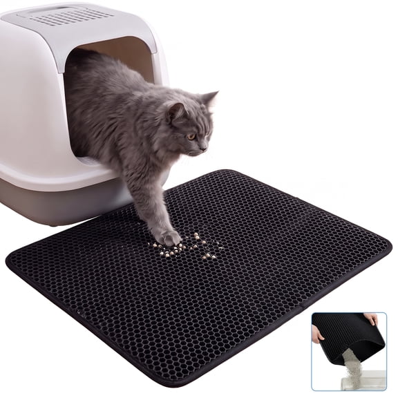 Beteliva Large Cat Litter Mat, Double Layer Honeycomb Litter Trapping Mat, Waterproof Non Slip Pet Mat for Cats, 36"×24", Black