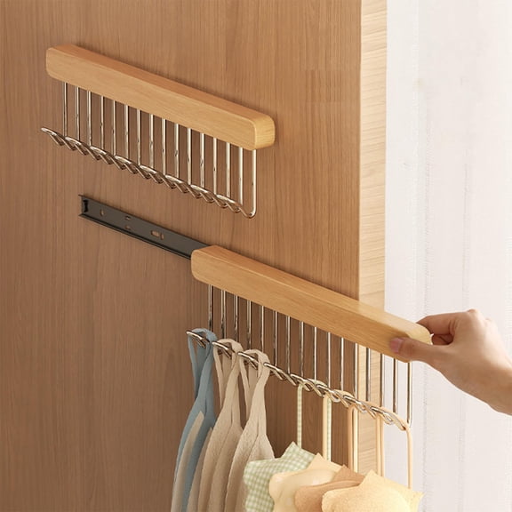 Beteliva Valet Rods for Closets, 12 Inch Pull-Out Closet Rod Extender with 8 Hooks, Wall Mounted Clothes Organizer, Right Hook