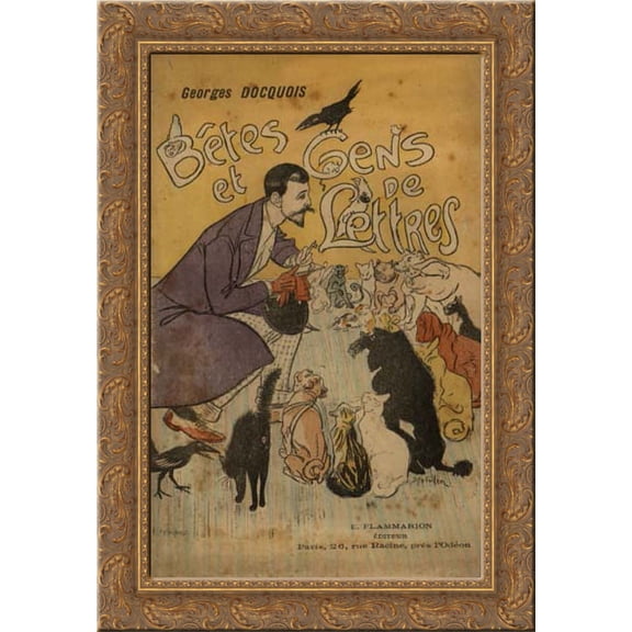 Betes et Gens de Lettres 24x18 Gold Ornate Wood Framed Canvas Art by Theophile Steinlen