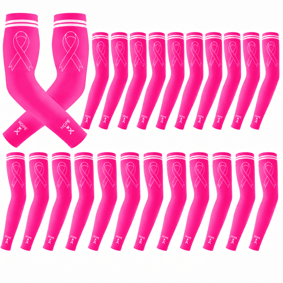 Beth 12 pairs Breast Cancer Awareness Arm Sleeves, Pink Ribbon Compression Cooling Sports Sleeves for Women Outdoor Sun Protection