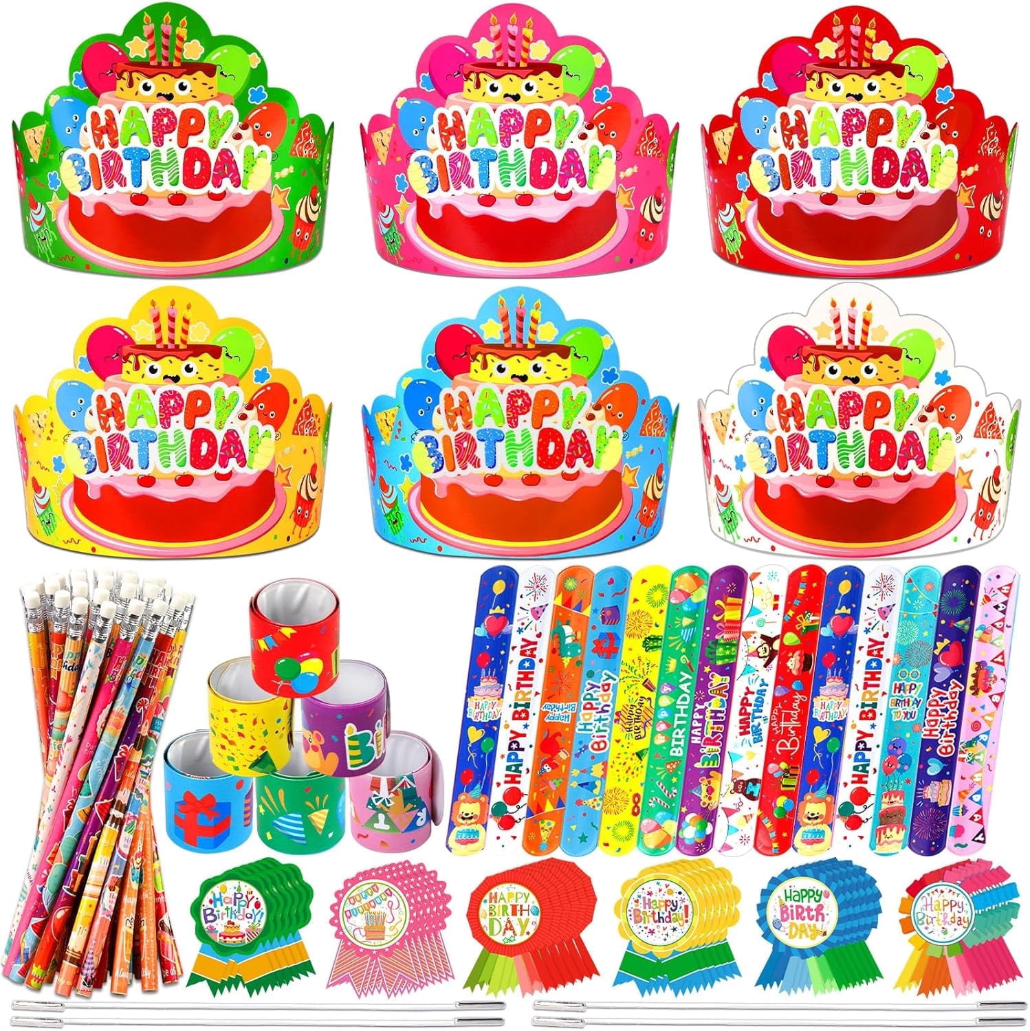 Beth 144-Piece Birthday Party Favors for Kids, Colorful Paper Crowns ...
