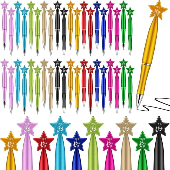 Natonhi 30 Pcs Ballpoint Cute Star Pens Ten Different Color Appearances Shape Black Ink Pens Retractable