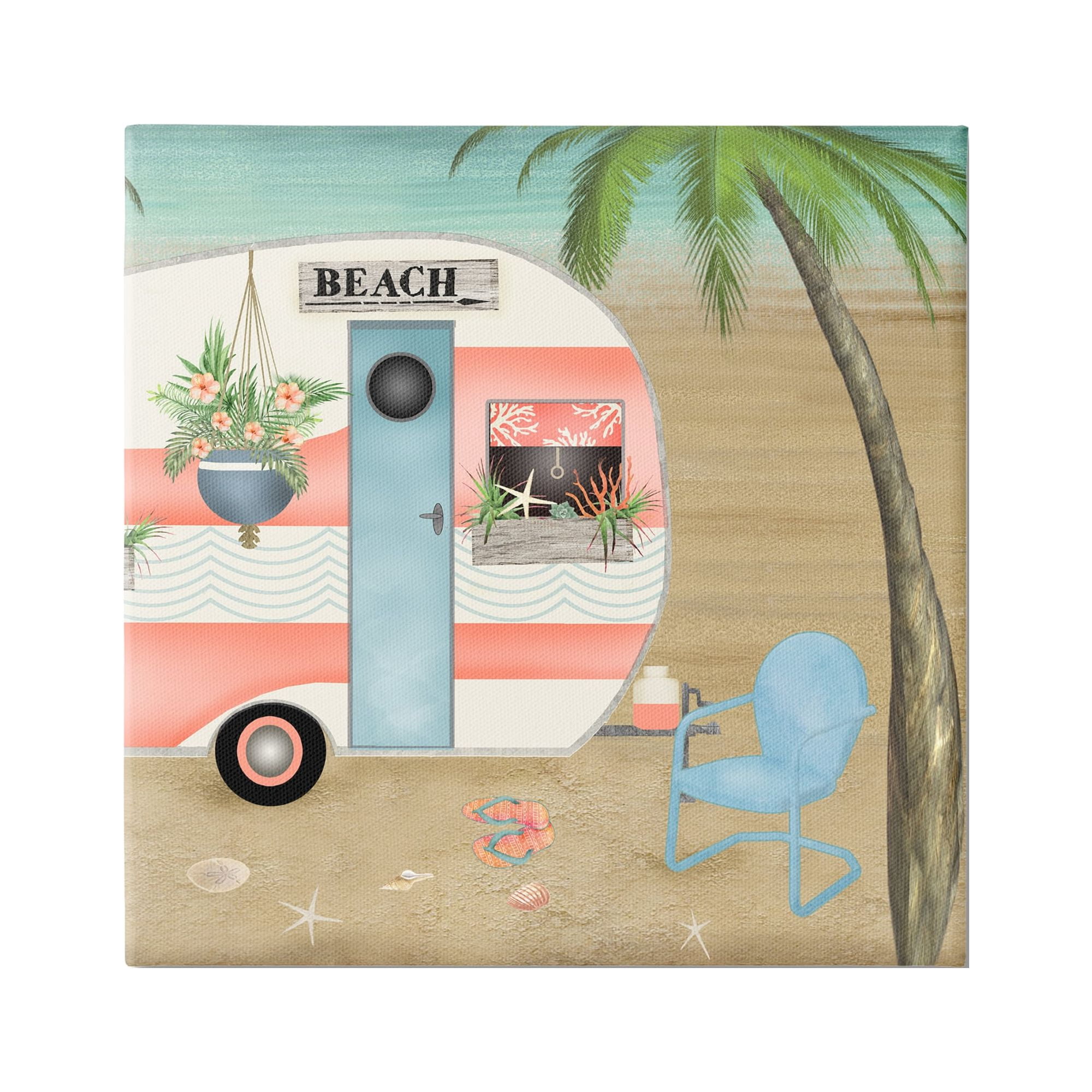 Beth Albert Coastal Van Sea Horizon Palm Trees Picturesque Vacation 36 in x 36 in Painting Canvas Art Print, by Stupell Home Décor