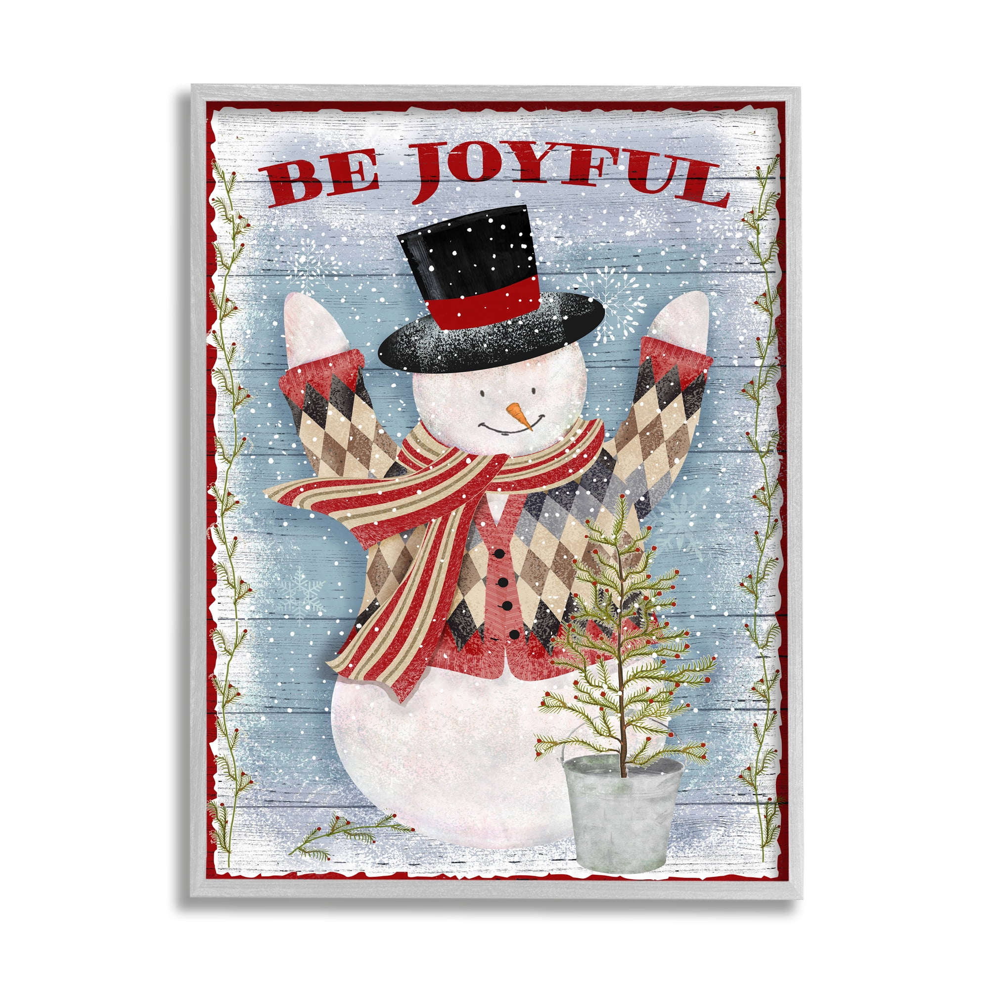 Beth Albert Country Snowman Christmas Tree Winter Snow 16 in x 20 in Framed Painting Art Prints, by Stupell Home Décor
