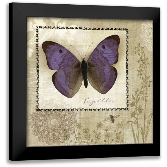 Beth Anne Creative 12x12 Black Modern Framed Museum Art Print Titled - Butterfly Notes I