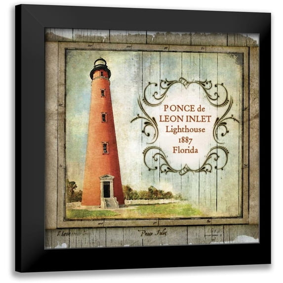 Beth Anne Creative 20x20 Black Modern Framed Museum Art Print Titled - Florida Lighthouse VIII