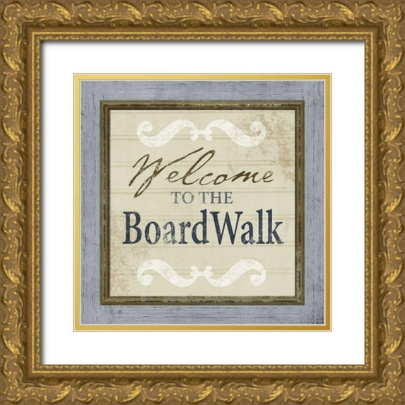 Beth Anne Creative 20x20 Gold Ornate Wood Framed with Double Matting Museum Art Print Titled - Beach Sign XI