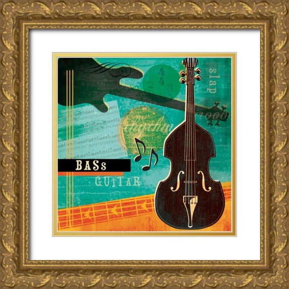 Beth Anne Creative 26x26 Gold Ornate Wood Framed with Double Matting Museum Art Print Titled - Music Notes I