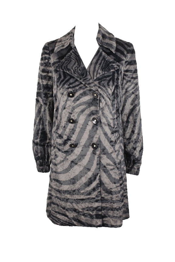 Black Grey Animal-Print Double-Breasted Coat 8