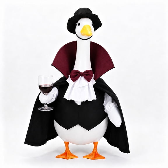 Beth Vampire Gentleman Goose Outfit Fits 23'' Cement Halloween Porch Goose Statue Bat Print Geese Clothes with Cape, Hat for Holiday Garden Yard Spooky Decor (Black, 23 Inch)