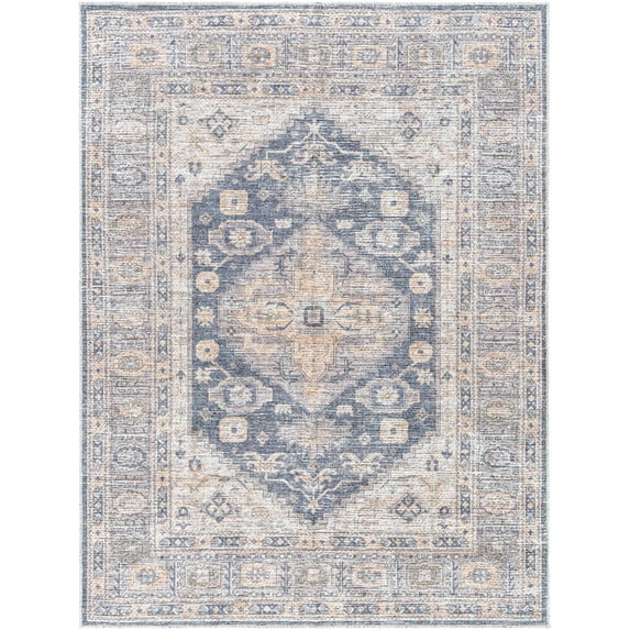 BoutiqueRugs Bethan Traditional Area Rug - Machine Washable - Rose Cream, Navy Blue, Off White - 5'3" x 7'