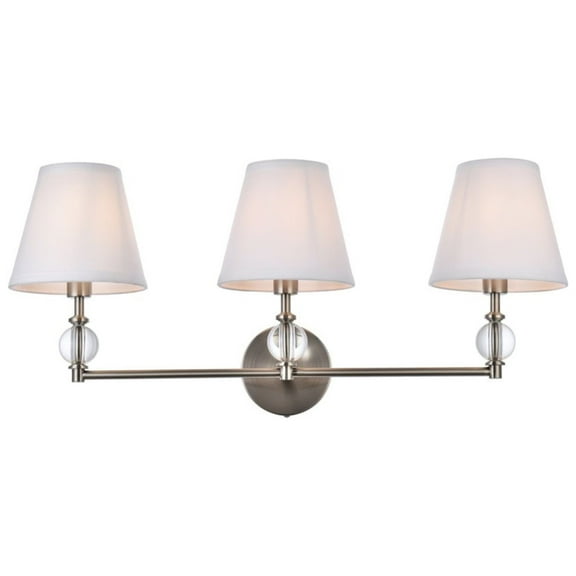 Bethany 3 lights bath sconce in satin nickel with white fabric shade