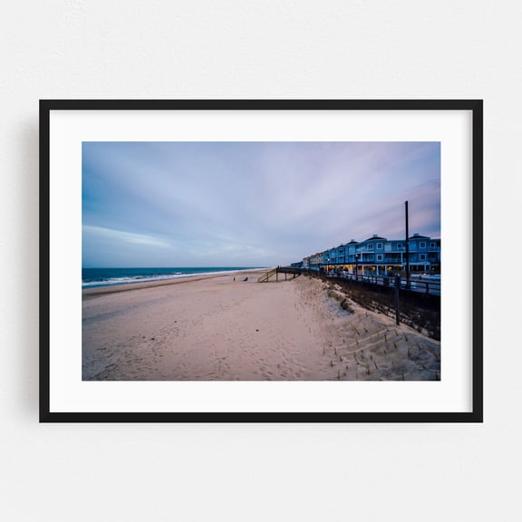 Bethany Beach - Bethany Beach Delaware Photography Beach Coastal Ocean Beach House Landscape Ocean Minimalist Sunset Black Framed Wall Art Print 5 x 7 inches