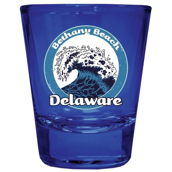 Bethany Beach Delaware Design B Souvenir Full Color 2 oz Round Shot Glass Blue