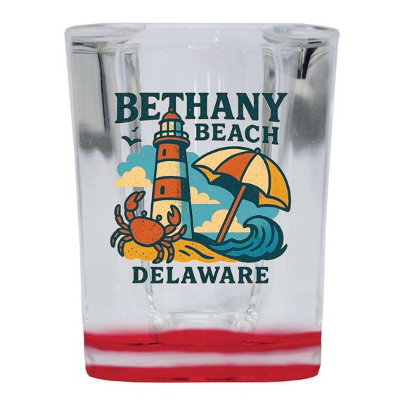 Bethany Beach Delaware Vintage Design Souvenir 2 oz Square Shot Glass – Red