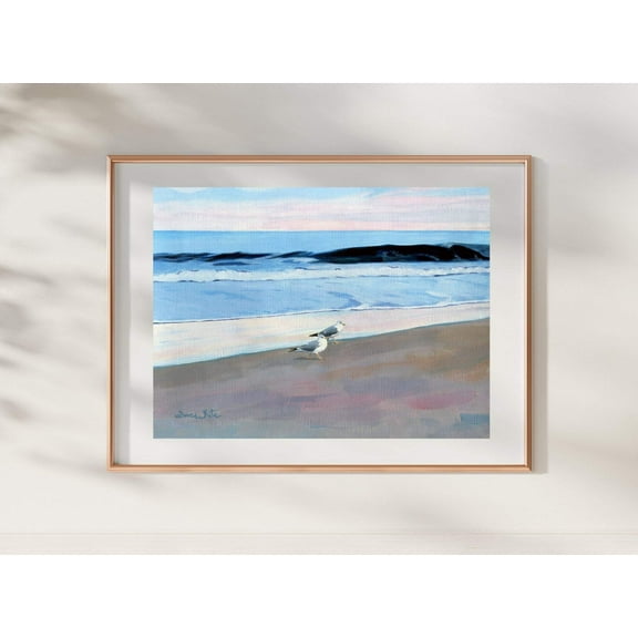 Bethany Beach Seascape Wall Art 12x16 Fine Art Paper Seagulls Painting Delaware