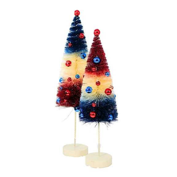 Bethany Lowe 11.00In Americana Rocket Bottle Brush, Sisal, St/2 Red Cream Blue Trees Lc9544