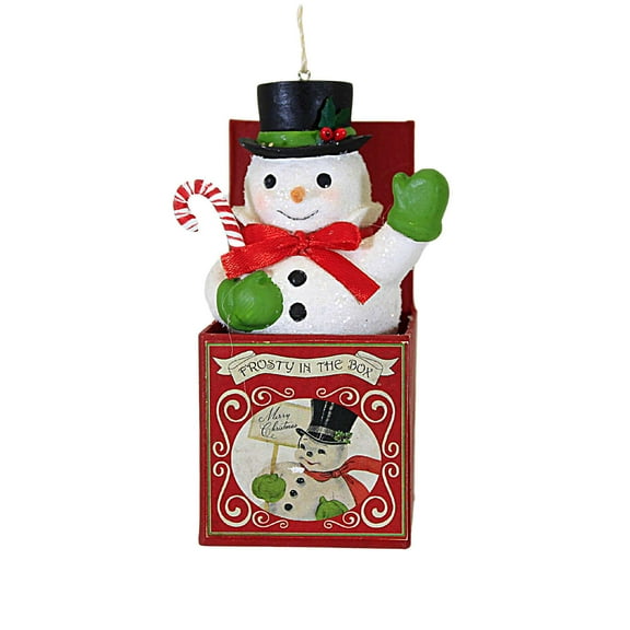 Bethany Lowe Frosty In The Box Ornament - One Ornament 4.5 Inch, Polyresin - Snowman Candy Cane Tl2373