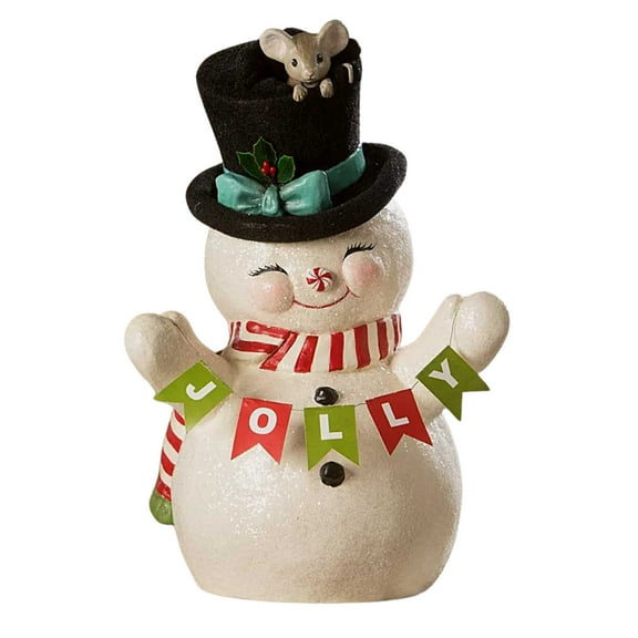 Bethany Lowe Holly Jolly Snowman - One Figurine 11.25 Inch, Polyresin - Mouse Peppermint Td2139
