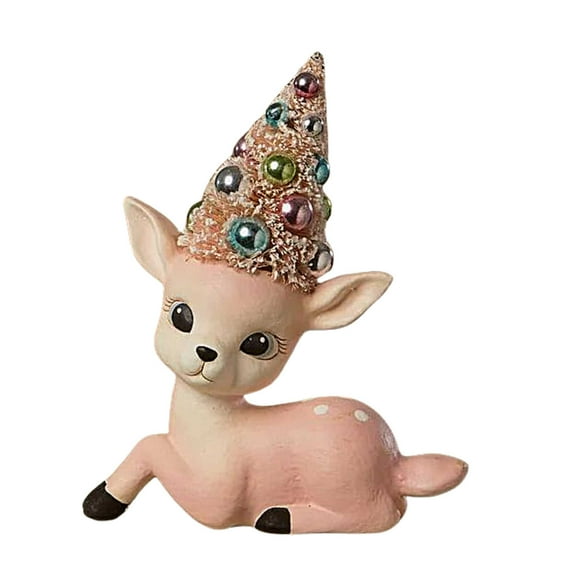 Bethany Lowe Pink Reindeer With Tree - One Figurine 5 Inch, Polyresin - Bottle Brush Tl2382
