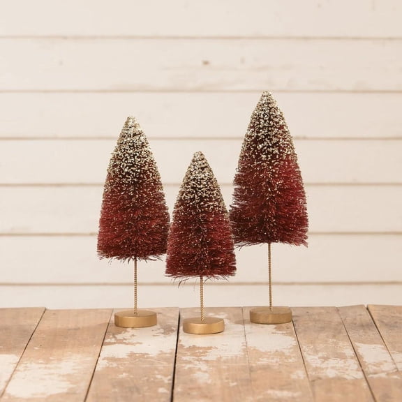 Bethany Lowe Ruby Gold Glow Bottle Brush Trees, Set Of 3