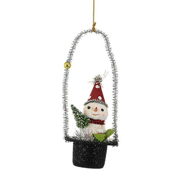 Bethany Lowe Snowman In Top Hat Ornament - One Ornament 5.5 Inch, Polyresin - Holly Bottle Brush Tree Ma2085