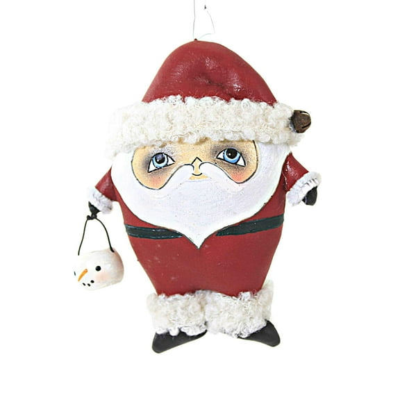 Bethany Lowe St. Nick Ornament - One Ornament 5.0 Inch, Polyresin - Christmas Claus Snowman Bucket Rs2127